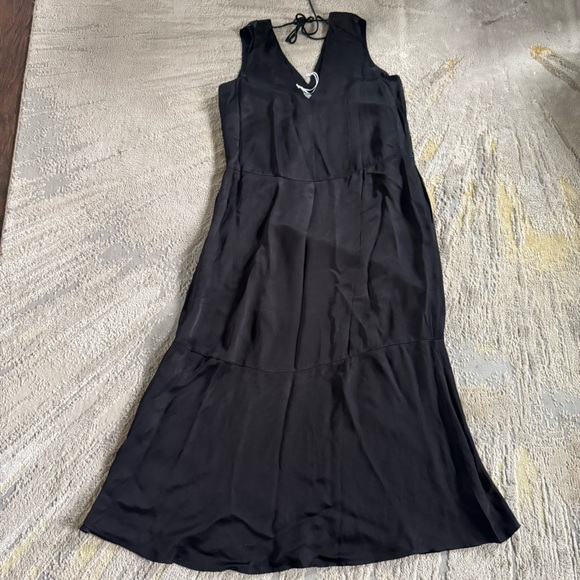 Everlane desss long black silky satin v neck maxi midi slip dress small new - Picture 9 of 15
